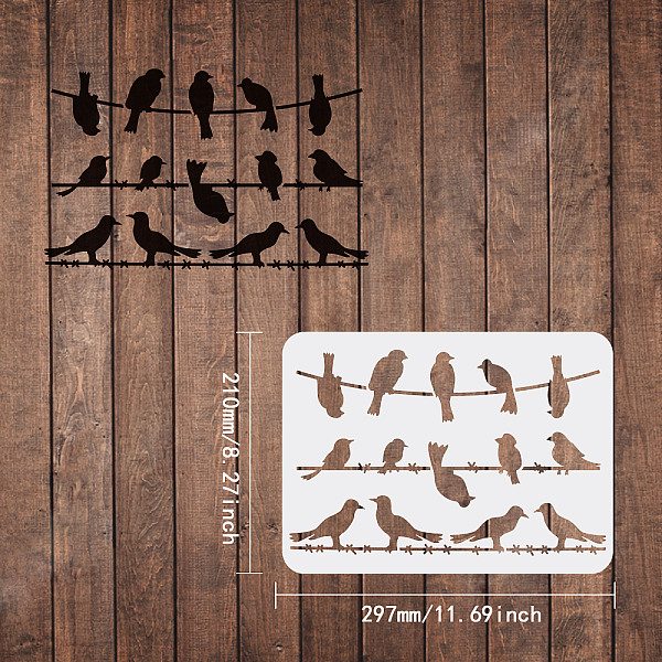 

PandaHall FINGERINSPIRE Birds On a Wire Stencil 29.7x21cm Wire Bird Stencils Birds Drawing Stencil Reusable Birds Painting Template DIY...
