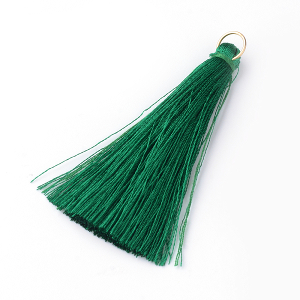 

PandaHall Nylon Thread Tassel Pendants Decoration, with Brass Findings, Golden, Sea Green, 35x7mm, Hole: 7mm Nylon Green