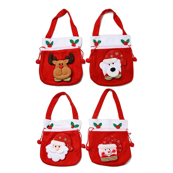 

PandaHall 4Pcs 4 Styles Christmas Velvet Candy Bags Decorations, Drawstring Cartoon Doll Bag, with Handle, for Christmas Party Snack Gift..., Red