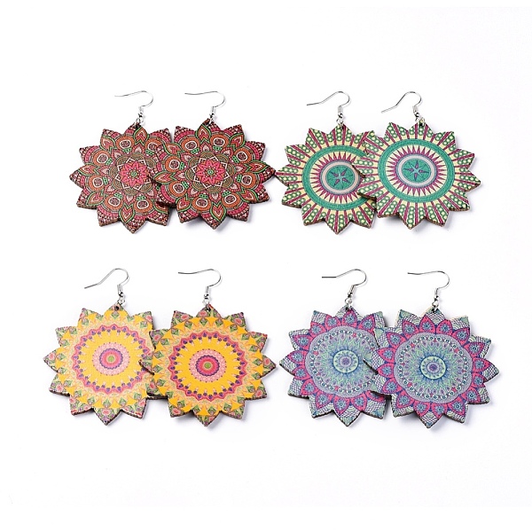 

PandaHall Dangle Earrings, with Printed Wooden Big Pendants and Brass Findings, Mixed Color, 80~81mm, Pendant: 59.5~60x59.5~60x2.5~2.6mm..., Multicolor