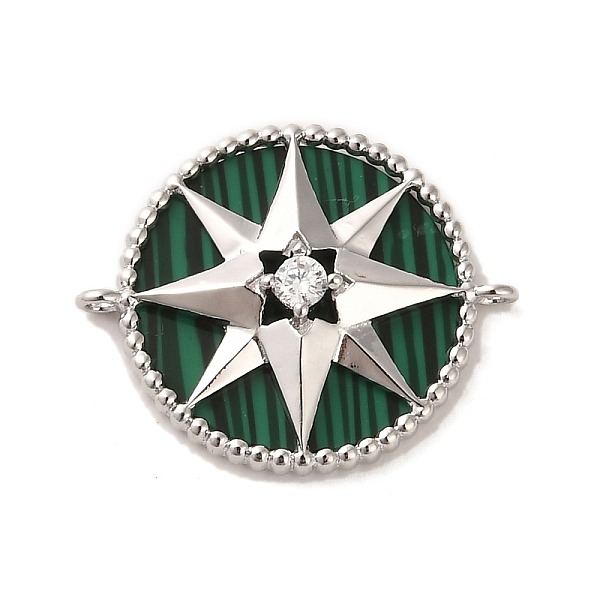 

PandaHall Synthetic Malachite Connector Charms, Brass Pave Clear Cubic Zirconia Flat Round Links with Star, Real Platinum Plated, 16x19x4mm...