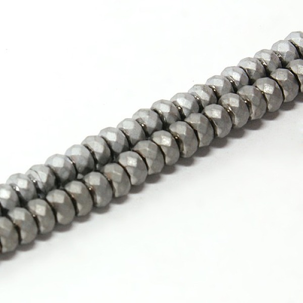 

PandaHall Electroplate Non-magnetic Synthetic Hematite Beads Strands, Faceted, Rondelle, Silver Plated, 3x2mm, Hole: 1mm, about...
