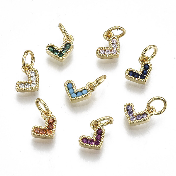 

PandaHall Brass Micro Pave Cubic Zirconia Charms, with Jump Ring, Heart, Real 16K Gold Plated, Nickel Free, Mixed Color, 8x8x2mm, Jump Ring..., Multicolor