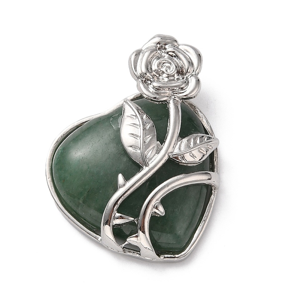 

PandaHall Natural Green Aventurine Pendants, Heart Charms, with Rack Plating Platinum Tone Alloy Rose, Cadmium Free & Lead Free...