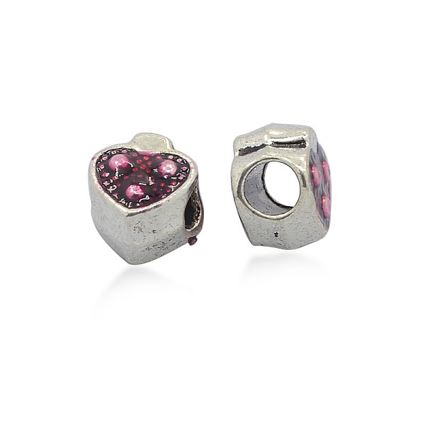 

PandaHall Antique Silver Tone Alloy Enamel European Beads, Large Hole Heart Beads, Medium Violet Red, 11x9.5x8mm, Hole: 4.5mm Alloy+Enamel...
