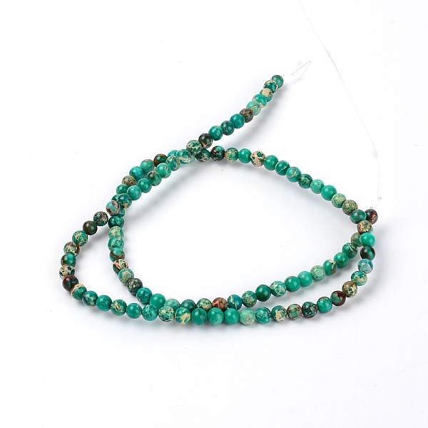 

PandaHall Natural Imperial Jasper Beads Strands, Dyed, Round, Olive, 391x4mm, Hole: 1mm, about 90pcs/strand Imperial Jasper Round Green