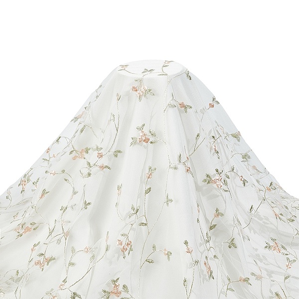 PandaHall Flower Pattern Polyester Mesh Fabric, for Dress Costumes Decoration, White, 125~130x0.01~0.05cm, 2 yard/pc Polyester White