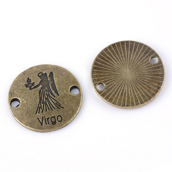 

PandaHall Tibetan Style Alloy Links connectors, Flat Round with Constellation/Zodiac Sign, Cadmium Free & Lead Free, Virgo, 23x2mm, Hole...
