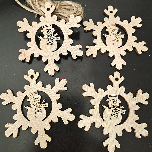 

PandaHall Unfinished Wood Pendant Decorations, Kids Painting Supplies,, Wall Decorations, Christmas Themed, with Jute Rope, Snowflake with..., Orange