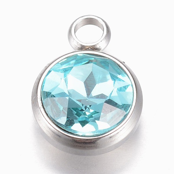

PandaHall Glass Charms, Faceted, with 304 Stainless Steel Findings, Flat Round, Aquamarine, 14x10x6.5mm, Hole: 2.5mm Stainless Steel+Glass..., Green