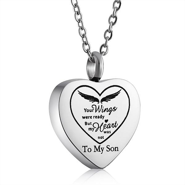

PandaHall Stainless Steel Heart Urn Ashes Pendant Necklace, Word To My Son Memorial Jewelry for Men Women, Stainless Steel Color, 19.69 inch...