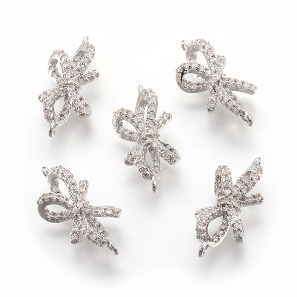 

PandaHall Brass Micro Pave Cubic Zirconia Links, Lead Free & Cadmium Free & Nickel Free, Bowknot, Real Platinum Plated, 8.5x18x5mm, Hole..., Clear