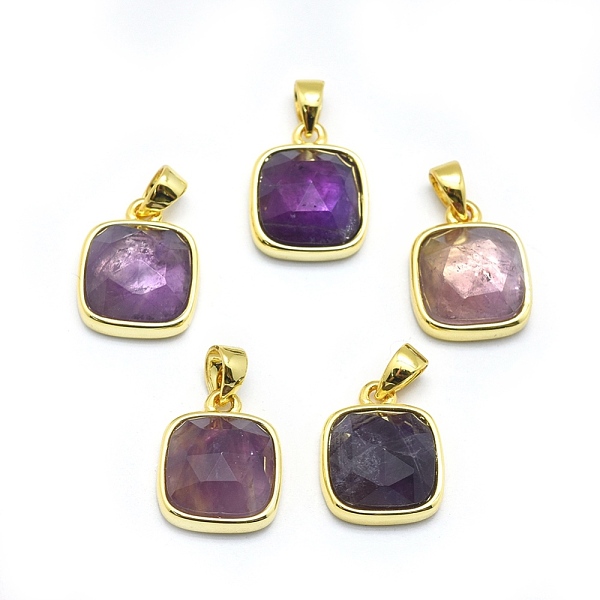 

PandaHall Natural Amethyst Pendants, with Golden Tone Brass Findings, Square, Faceted, 13x11x5mm, Hole: 3.5x5.5mm Amethyst Square