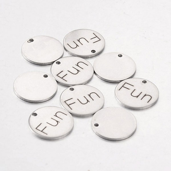

PandaHall Stainless Steel Pendants, Flat Round with Word Fun, Stainless Steel Color, 15x1mm, Hole: 1.3mm Stainless Steel Flat Round