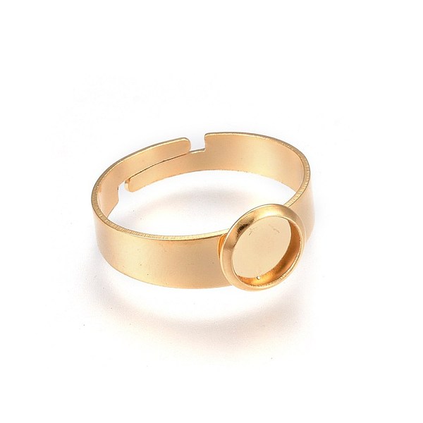 

PandaHall Adjustable 201 Stainless Steel Finger Rings Components, Pad Ring Base Findings, Flat Round, Golden, Size 7, 17~18mm, Tray: 6mm 201...