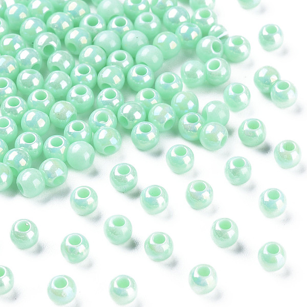 

PandaHall Opaque Acrylic Beads, AB Color, Round, Aquamarine, 4x3.5mm, Hole: 1.6mm, about 15000pcs/500g Acrylic Round Green