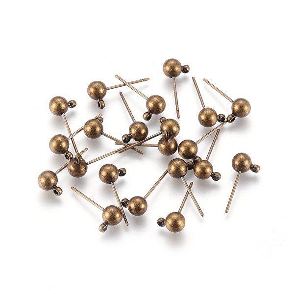 

PandaHall Brass Ball Post Ear Studs, with Loop & 304 Stainless Steel Pins, Nickel Free, Antique Bronze, 15.2~15.7x5mm, Hole: 1mm, Pin: 0.7mm...