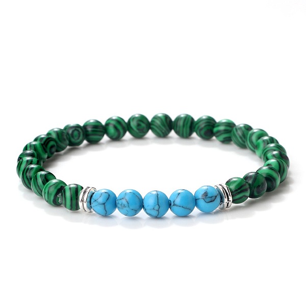 

PandaHall Simple Fashion Synthetic Malachite & Synthetic Turquoise Beaded Stretch Bracelets for Women Malachite