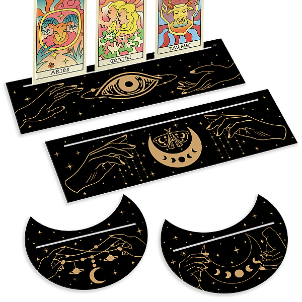 

PandaHall 4Pcs 4 Style Wooden Tarot Card Stand Holder, Tarot Card Altar Stand, for Witch Divination Tools, Moon & Rectangle, Mixed Patterns...