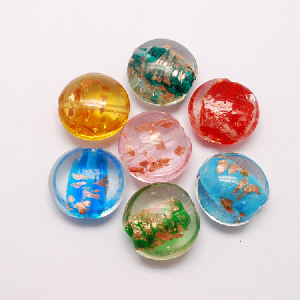 

PandaHall Handmade Gold Sand Lampwork Beads, Flat Round, Mixed Color, 20x10mm, Hole: 2mm Lampwork Flat Round Multicolor