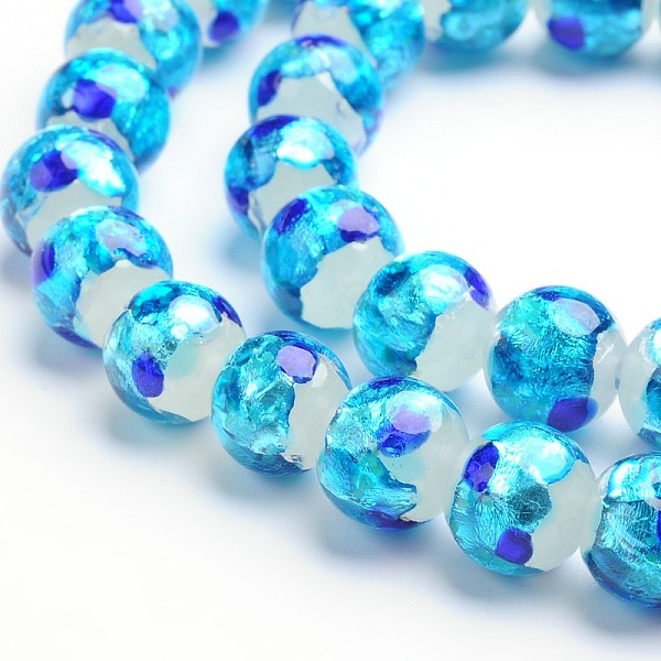 

PandaHall Handmade Silver Foil Glass Round Beads, Deep Sky Blue, 10mm, Hole: 2mm Silver Foil Round Blue
