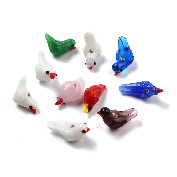 

PandaHall Handmade Lampwork Beads, Pigeon, Mixed Color, 21~25x9~13x10~12mm, Hole: 2~2.4mm Lampwork Bird Multicolor
