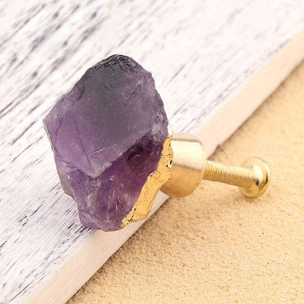 

PandaHall Natural Amethyst Drawer Knob, with Brass Findings and Screws, Cabinet Pulls Handles for Drawer, Doorknob Accessories, Nuggets...