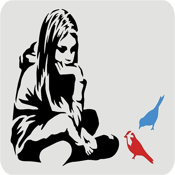 

PandaHall FINGERINSPIRE Banksy Girl with Blue Bird Stencil 29.7x21cm Reusable Banksy Drawing Stencil DIY Craft Banksy Decoration Stencil for...