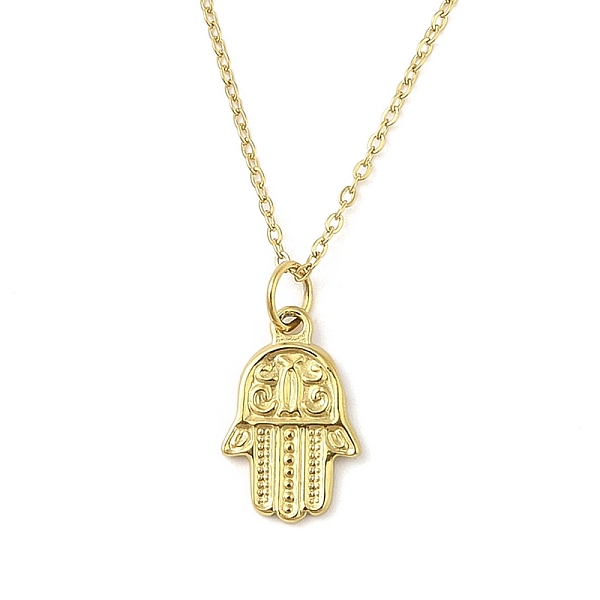 

PandaHall Ion Plating(IP) 304 Stainless Steel Pendant Necklaces for Women, Hamsa Hand, Real 18K Gold Plated, 18.31 inch(46.5cm) 304...