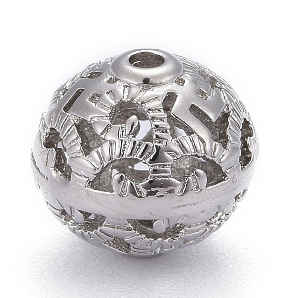 

PandaHall Brass Filigree Beads, Long-Lasting Plated, Hollow, Round, Platinum, 10x9.5mm, Hole: 1mm Brass Round