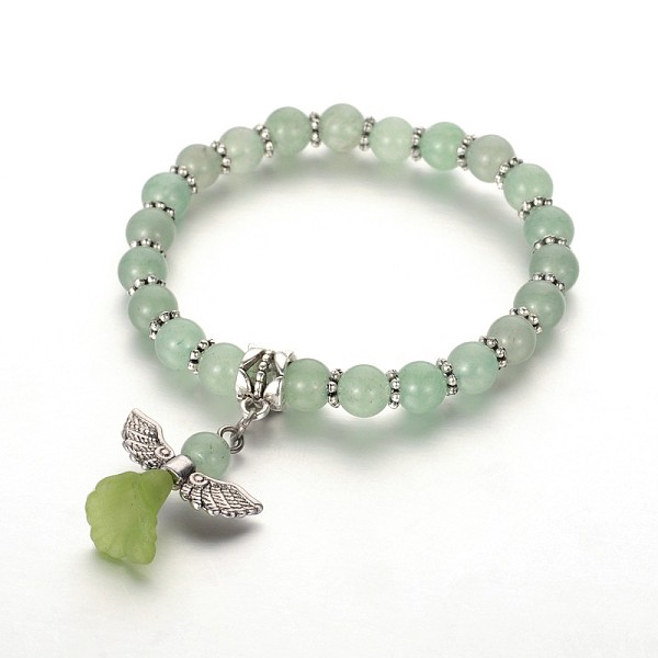 

PandaHall Trendy Natural Green Aventurine Beaded Acrylic Charm Bracelets, with Tibetan Silver Beads, Lovely Wedding Dress Angel Dangle...