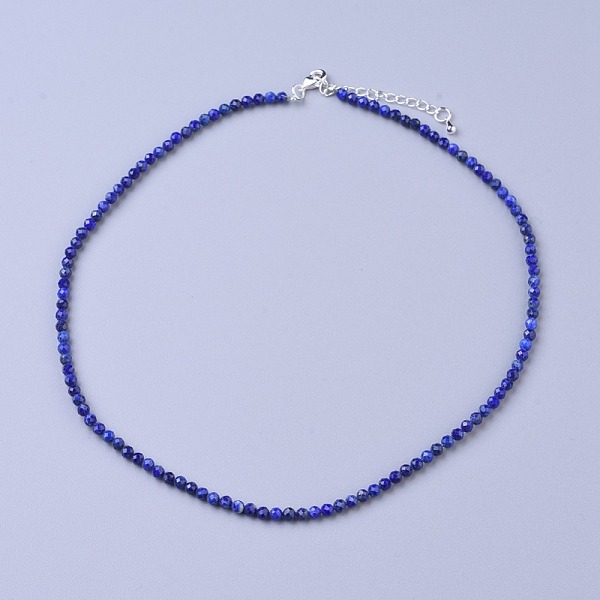 

PandaHall Natural Lapis Lazuli Beaded Necklaces, with Brass Lobster Claw Clasps, Faceted Round Beads, 16.5 inch~16.7 inch(42~42.5cm)x2mm...