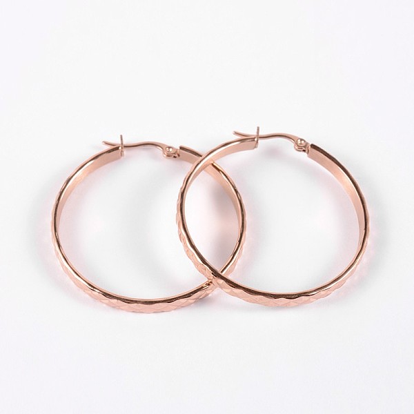 

PandaHall Ring 304 Stainless Steel Hoop Earrings, Hypoallergenic Earrings, Rose Gold, 42x40x4mm, Pin: 1mm 304 Stainless Steel