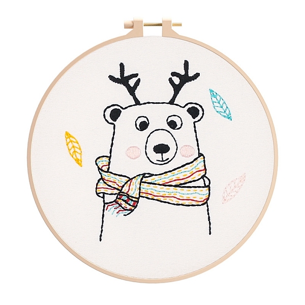 

PandaHall DIY Embroidery Kit, including Embroidery Needles & Thread, Linen Fabric, Instruction Sheet, Christmas Theme, Bear, 210x210mm Linen...