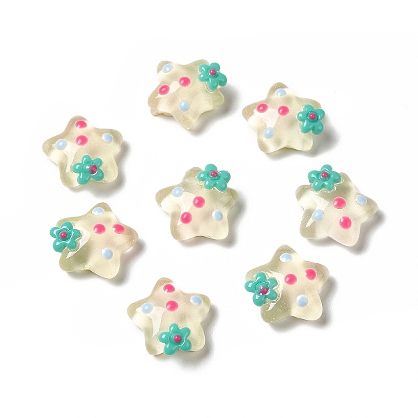 

PandaHall Translucent Resin Cabochons, Star with Flower & Polka Dot, Beige, 15x16x7.5mm Resin Flower Yellow