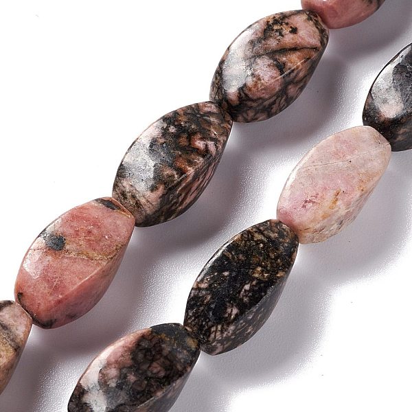 PandaHall Natural Rhodonite Beads Strands, Twist, 17x8x8mm, Hole: 1mm, about 24pcs/strand, 15.55''(39.5cm) Rhodonite Twist
