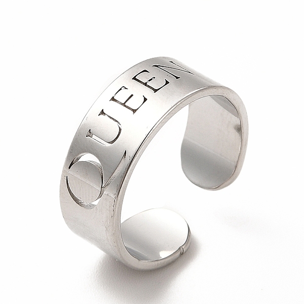 

PandaHall 304 Stainless Steel Word Queen Open Cuff Ring for Women, Stainless Steel Color, US Size 6 1/4(16.7mm) 304 Stainless Steel