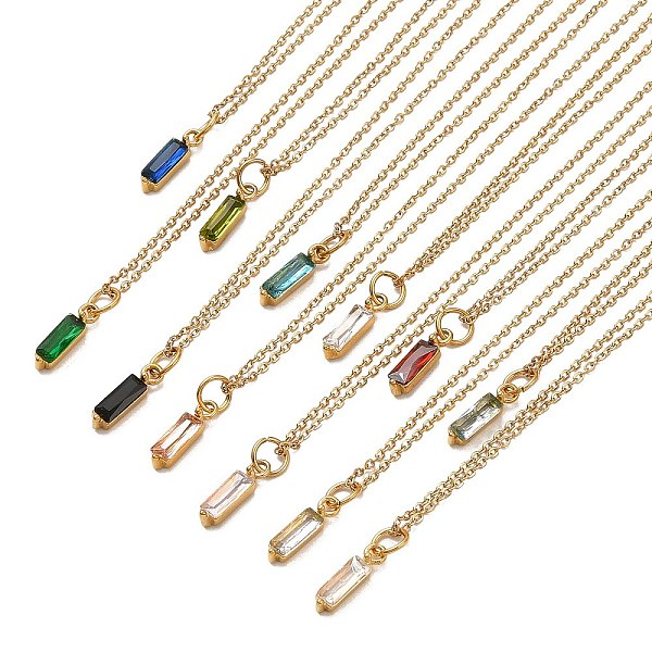 

PandaHall Rectangle Cubic Zirconia Pendant Necklaces, Ion Plating(IP) 304 Stainless Steel Cable Chain Necklace for Women, Golden, Mixed..., Multicolor