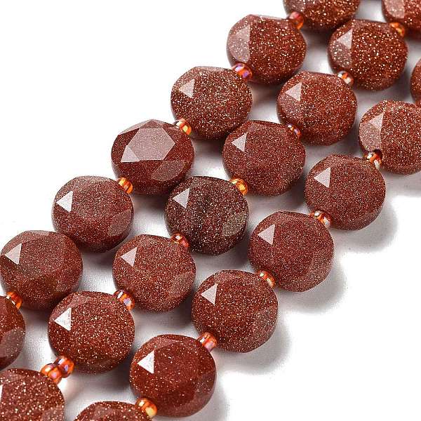 

PandaHall Synthetic Goldstone Beads Strands, with Seed Beads, Faceted Hexagonal Cut, Flat Round, 12~12.5x5~6mm, Hole: 1.2~1.4mm, about...