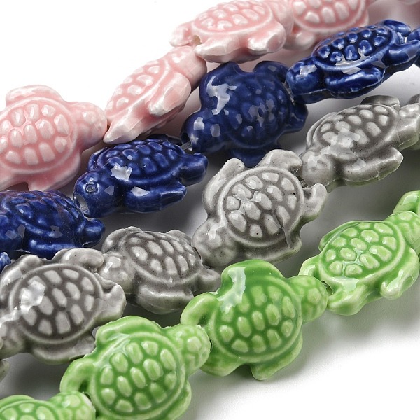 

PandaHall 4 Strands 4 Colors Handmade Porcelain Ceramic Beads Strands, Famille Rose Style, Tortoise, Mixed Color, 19.5x15x8mm, Hole: 1.8mm..., Multicolor