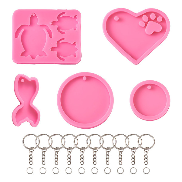 PandaHall DIY Keychain Silicone Molds Kits, with Peg Silicone Pendant Molds, Iron Keychain Clasp Findings, Brass Open Jump Rings, Pearl Pink...