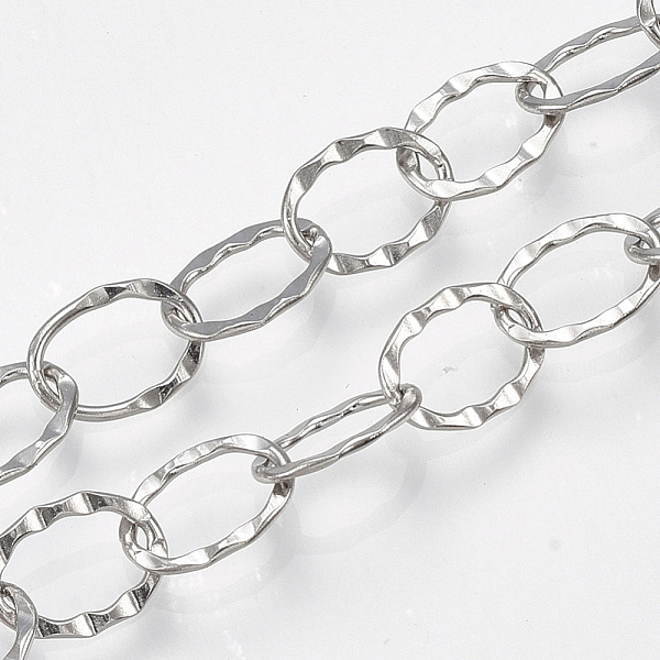 

PandaHall 304 Stainless Steel Cable Chains, Soldered, Textured, Oval, Stainless Steel Color, 9x6.5x1mm 304 Stainless Steel