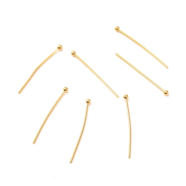 

PandaHall Brass Ball Head Pins, Real 18K Gold Plated, 27.5x2mm, Pin: 0.7mm, 21 Gauge, Head: 2mm Brass