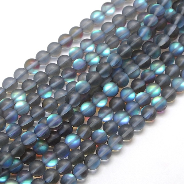 

PandaHall Synthetic Moonstone Beads Strands, Holographic Beads, Half AB Color Plated, Frosted, Round, Gray, 6mm, Hole: 1mm, about...