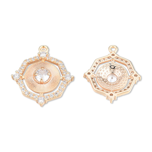 

PandaHall Brass Pave Clear Cubic Zirconia Pendants, Cadmium Free & Nickel Free & Lead Free, Octagon, Real 18K Gold Plated, 20x17.5x4mm, Hole...