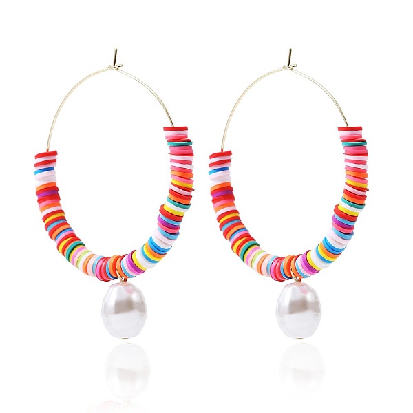 

PandaHall Bohemia Style Colorful Clay Beads Hoop Earrings, Ring Other
