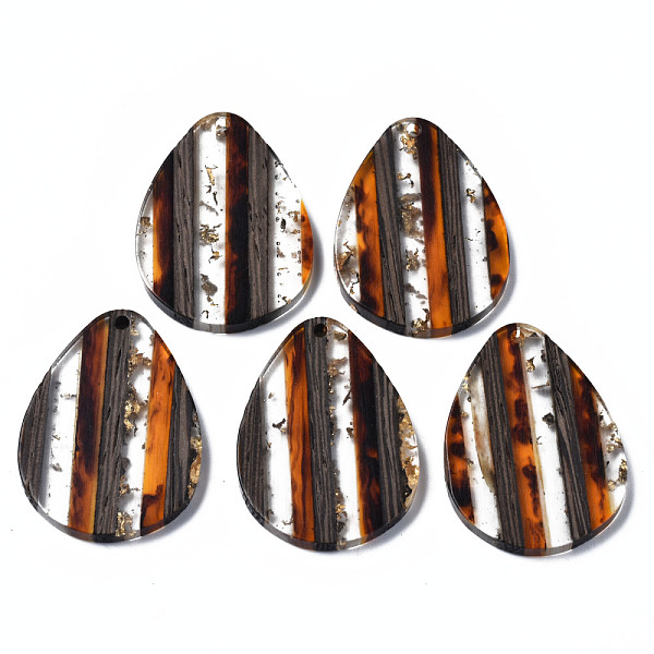 

PandaHall Transparent Resin & Walnut Wood Pendants, with Gold Foil, Teardrop, Dark Orange, 36x26x3mm, Hole: 1.8mm Resin+Wood Teardrop