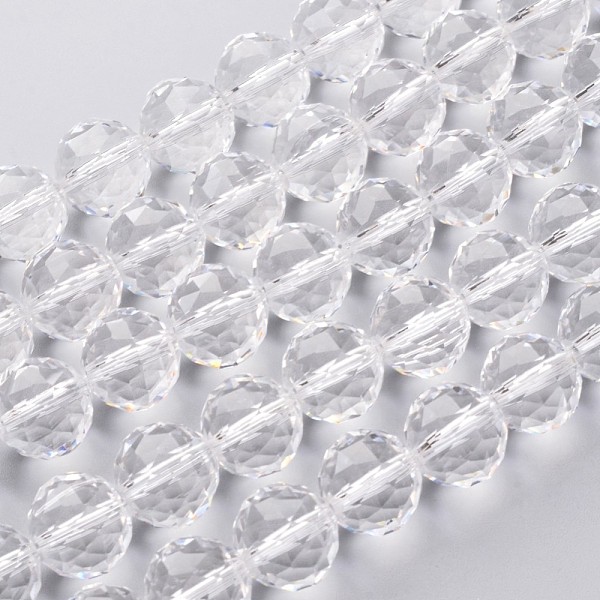

PandaHall Glass Bead Strands, Faceted, Round, Clear, 13.5mm, Hole: 2mm, about 18pcs/strand, 9 inch(23cm) Glass Round Clear