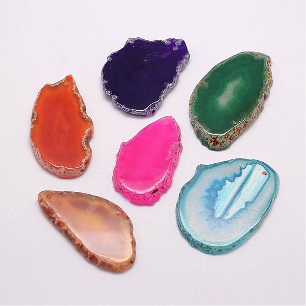 

PandaHall Natural Agate Pendants, Dyed & Heated, Nuggets, Mixed Color, 47~71x28~44x4~6mm, Hole: 2mm Natural Agate Nuggets Multicolor