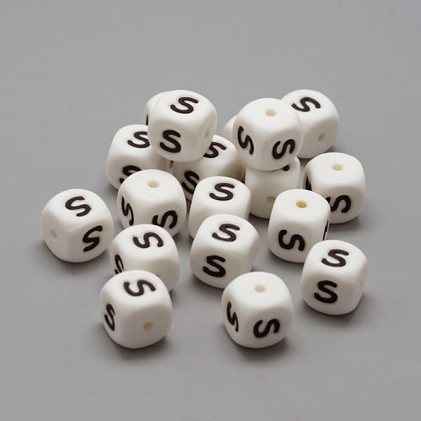 

PandaHall Food Grade Eco-Friendly Silicone Beads, Chewing Beads For Teethers, DIY Nursing Necklaces Making, Letter Style, Cube, Letter.S..., White